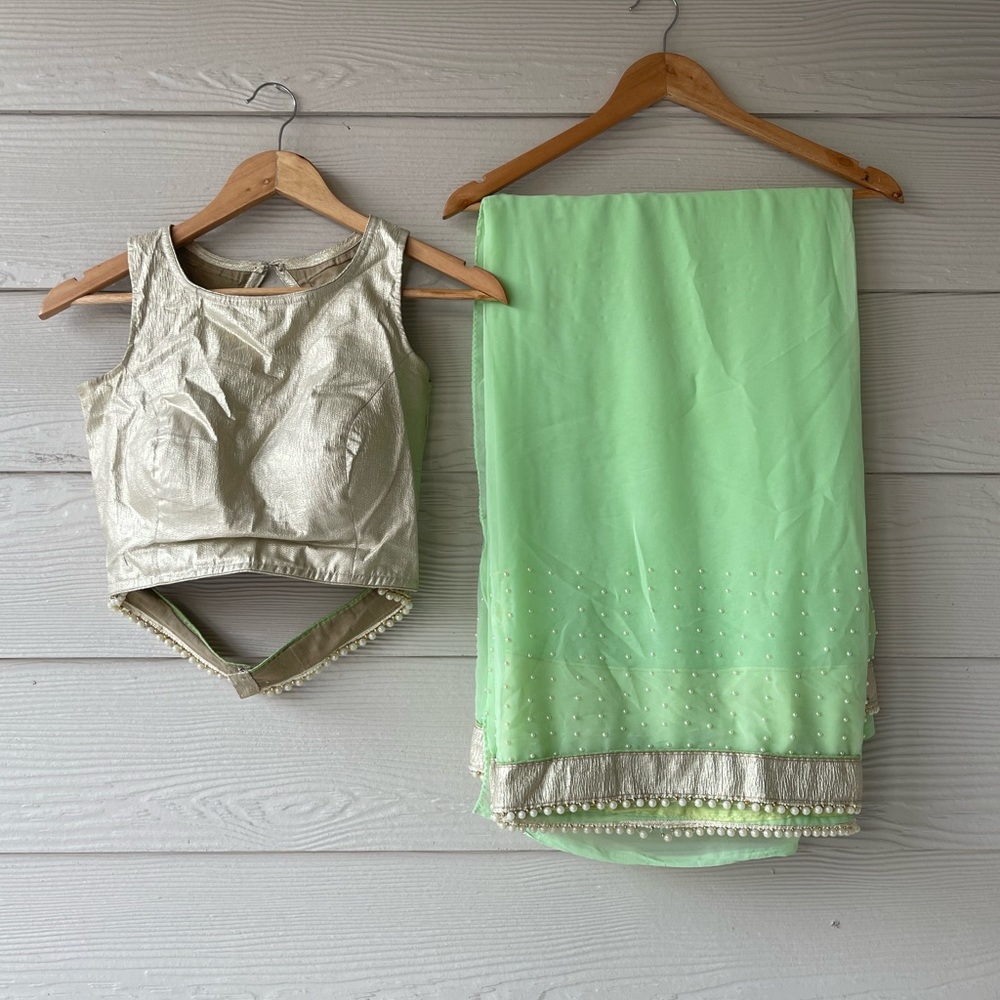 Pistachio green pearl saree